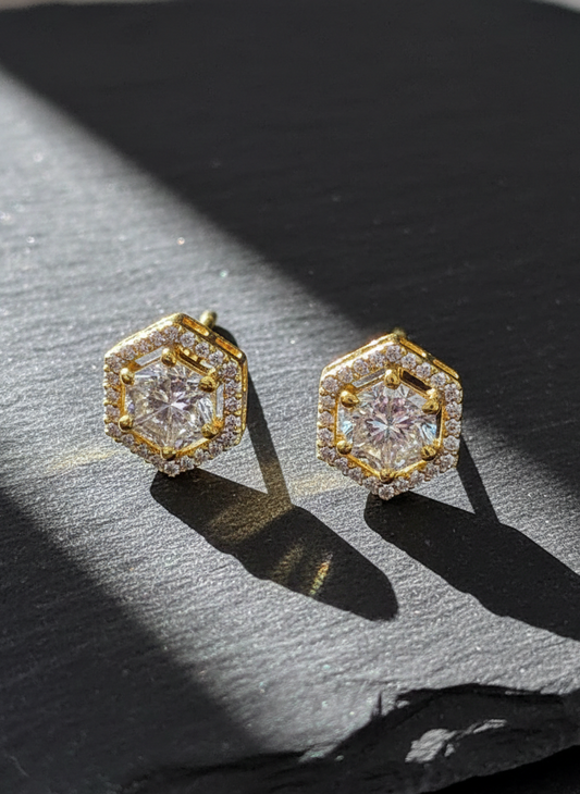 AD Gold Plated Hexagon Theme Earrings
