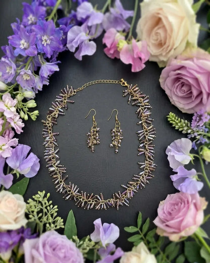 Beaded Purple Necklace Set with Earrings Coruscate Jewels