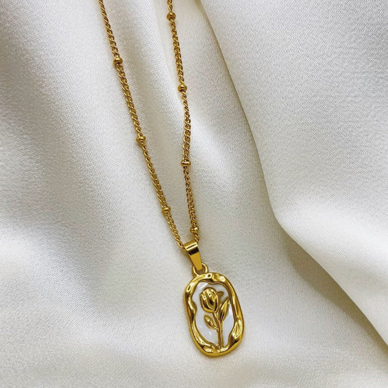 Gold Plated White Rose Anti Tarnish Pendant Set