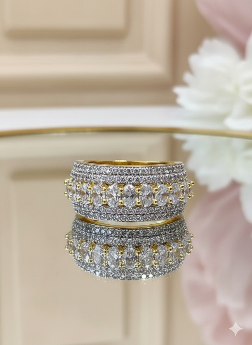 Coruscate Jewels 'Aura' Pave Diamond-Cut Imitation Ring – Gold-Tone