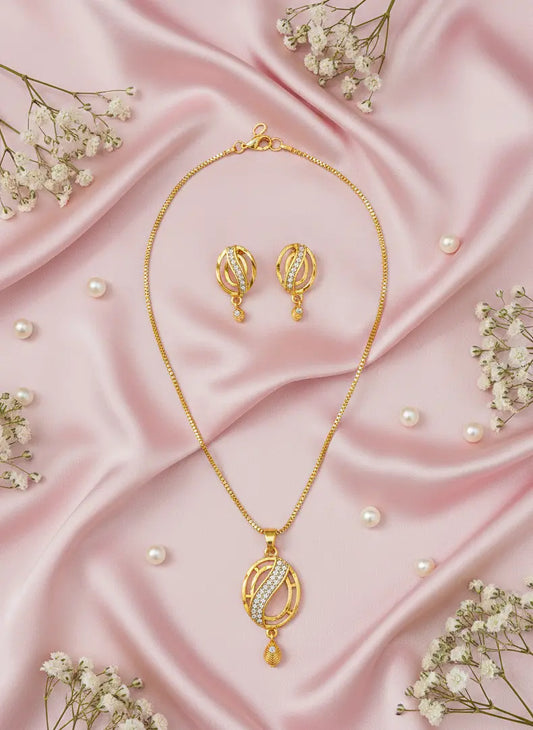 Gold Polish Pendant Set Crystal Swirl Elegance Coruscate Jewels