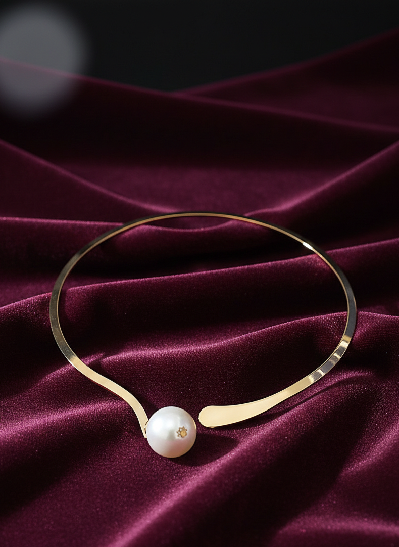 Anti Tarnish Gold Plated Big Pearl Choker Necklace Set