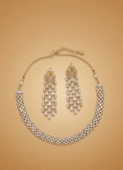 American Diamond Gold-Plated  Baguette Diamond Grace Necklace Set Coruscate Jewels