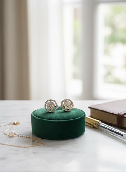 Gold Plated AD Studded Round Border Earrings