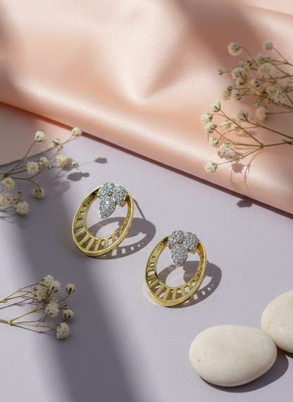 AD Gold-Plated Tri Leaf Sunburst Pattern Earrings