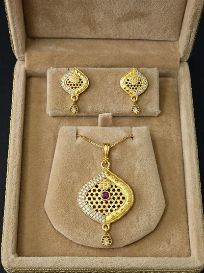 Gold Plated Pendant Set Imperial Ruby Charm Coruscate Jewels