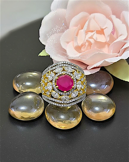Ruby Stone American Diamond Ring