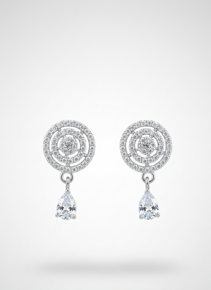 American Diamond Silver Plated Cocentric Drop Earrings