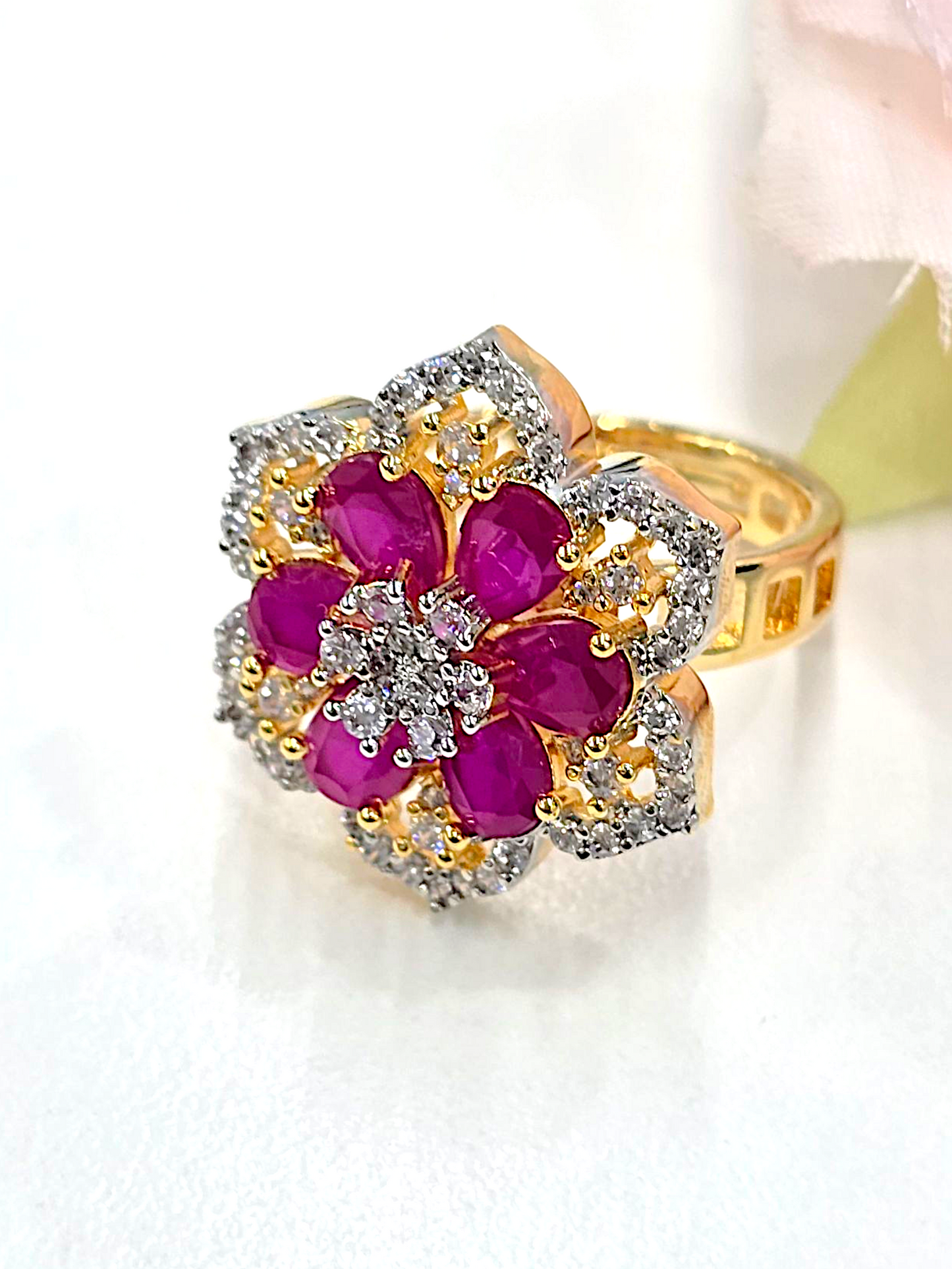 Coruscate Jewels Ruby Blossom Adjustable Statement Ring