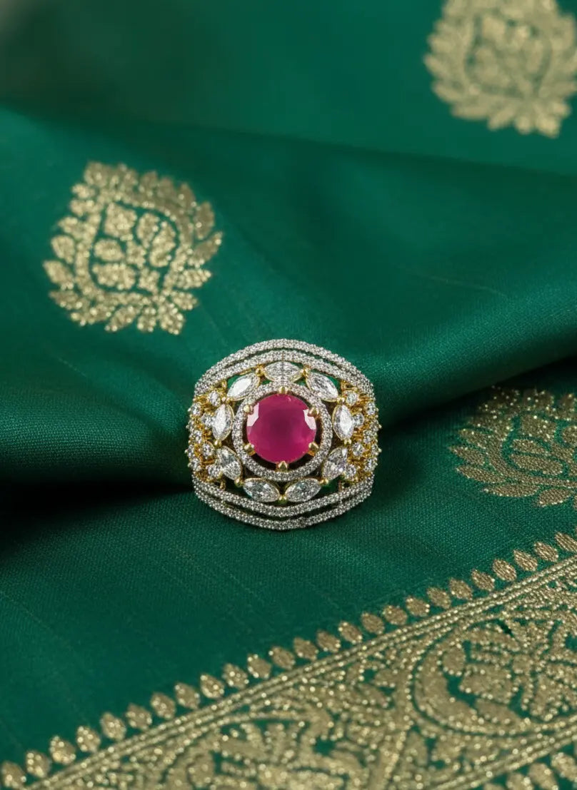 Ruby Stone American Diamond Ring Coruscate Jewels