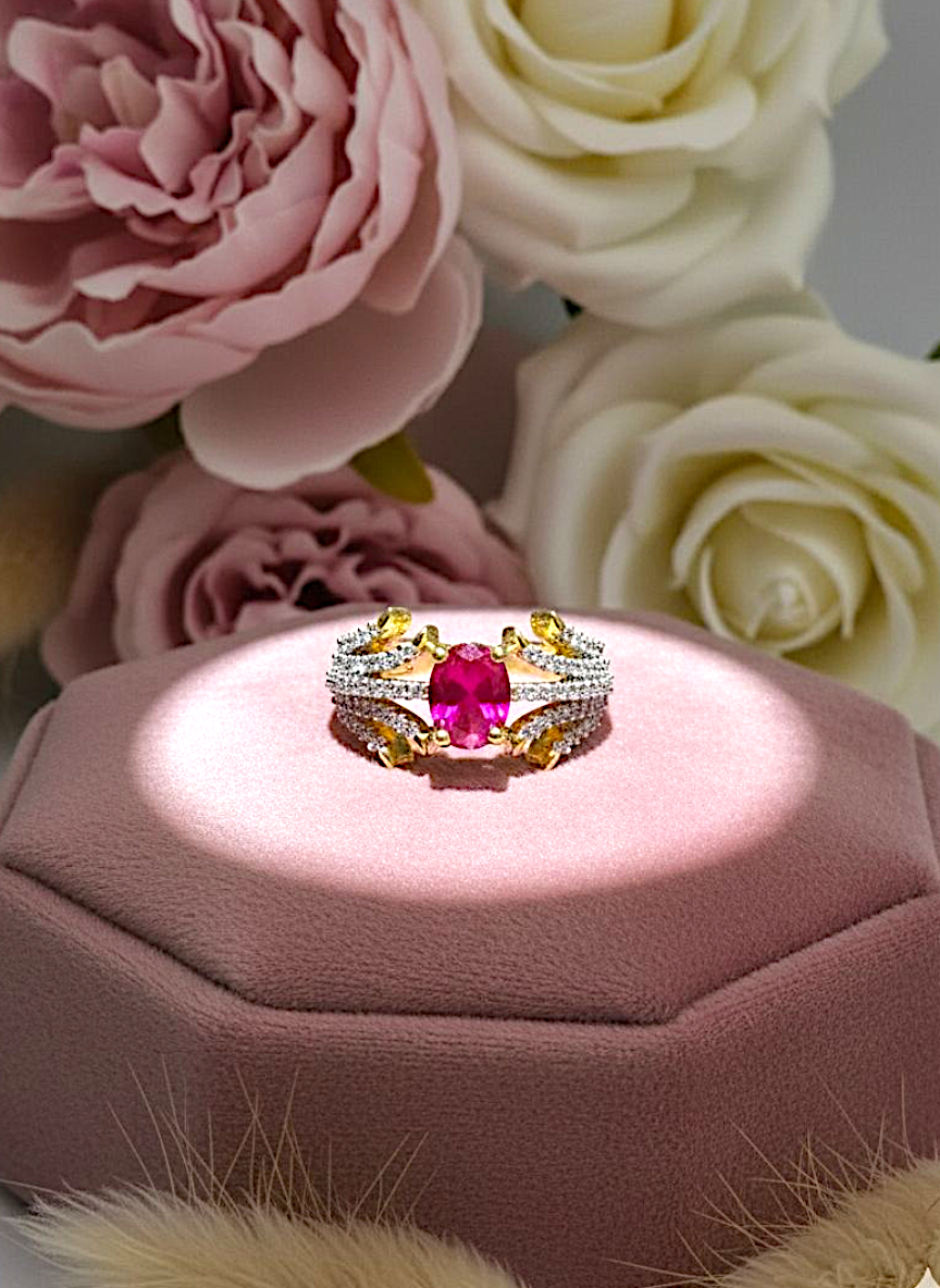 Coruscate Jewels Ruby-Red Center Stone & Pave Crystal Edging