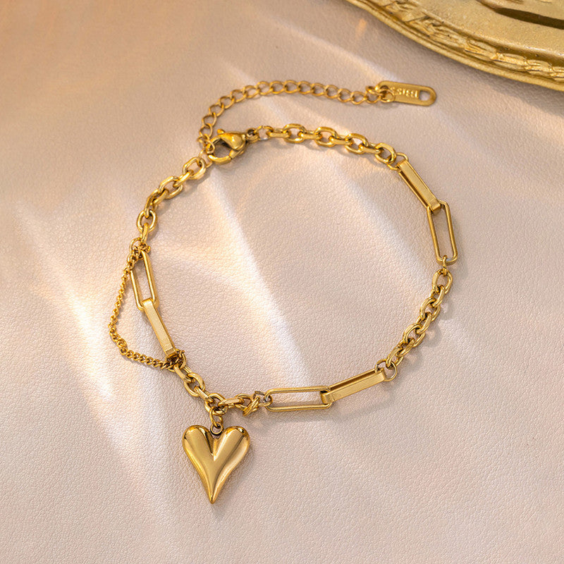 Stainless Steel Gold Plated Anti Tarnish Charm Heart Bracelet