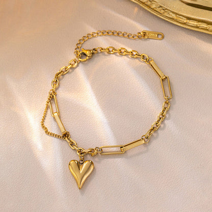 Stainless Steel Gold Plated Anti Tarnish Charm Heart Bracelet