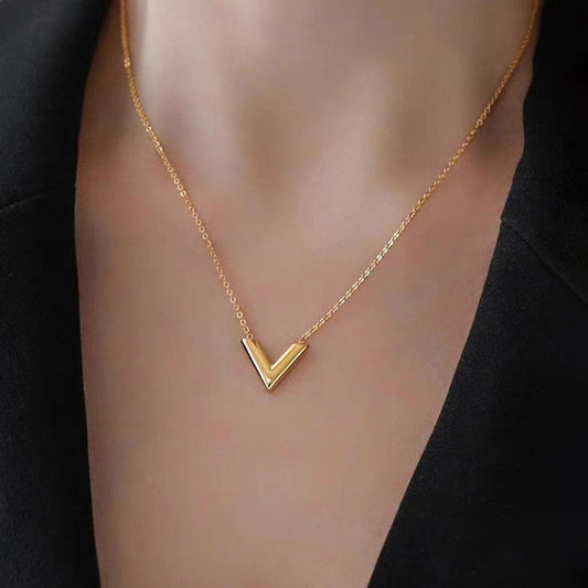Anti Tarnish Gold Plated V Shaped Pendant for Women