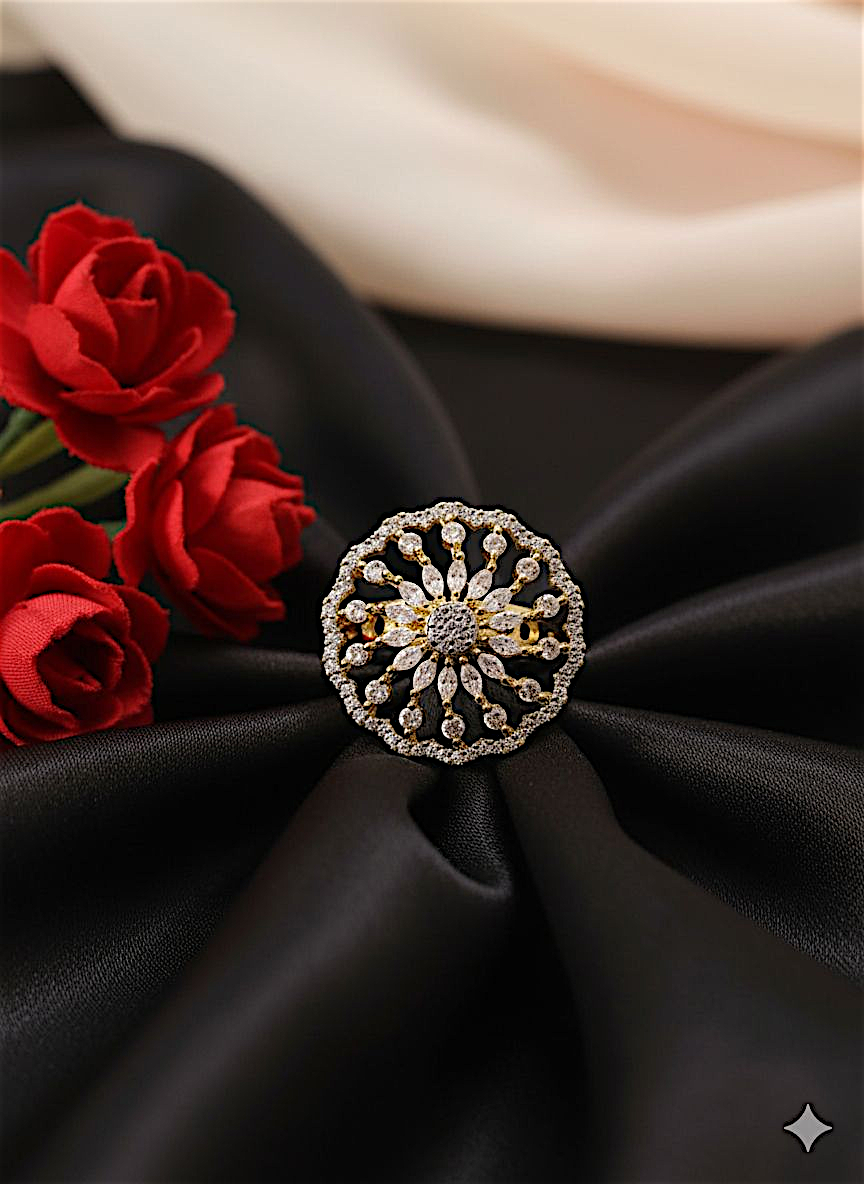 Coruscate Jewels Radiant Bloom Adjustable Gold-Tone Ring with CZ Stones