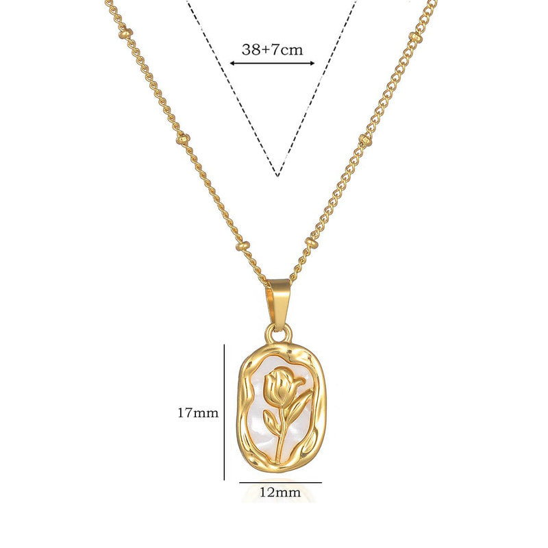 Gold Plated White Rose Anti Tarnish Pendant Set