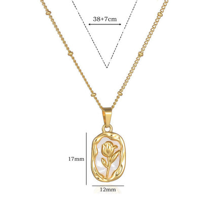 Gold Plated White Rose Anti Tarnish Pendant Set