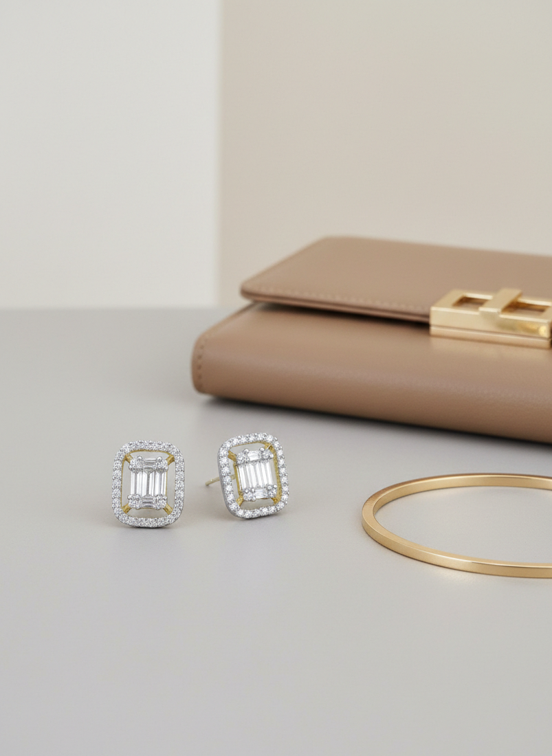 American Diamond Gold Plated Baguette Cut Art Deco Inspired