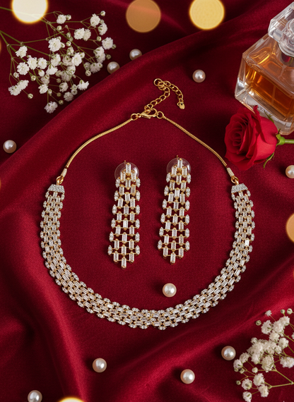 American Diamond Gold-Plated  Baguette Diamond Grace Necklace Set