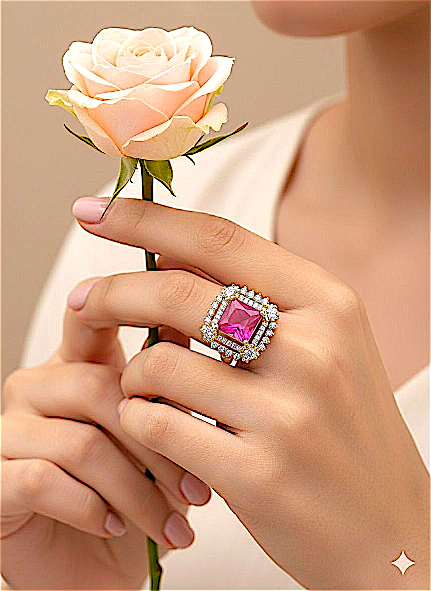 Coruscate Jewels Regal Oval CZ & Pave Statement Ring – Two-Tone Gold-Plated