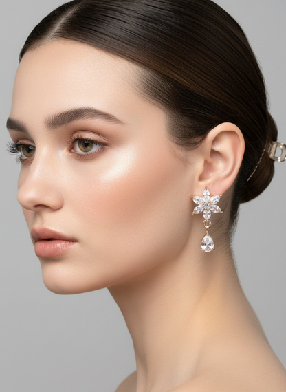 American Diamond Rose Gold Plated Star Teardrop Earrings