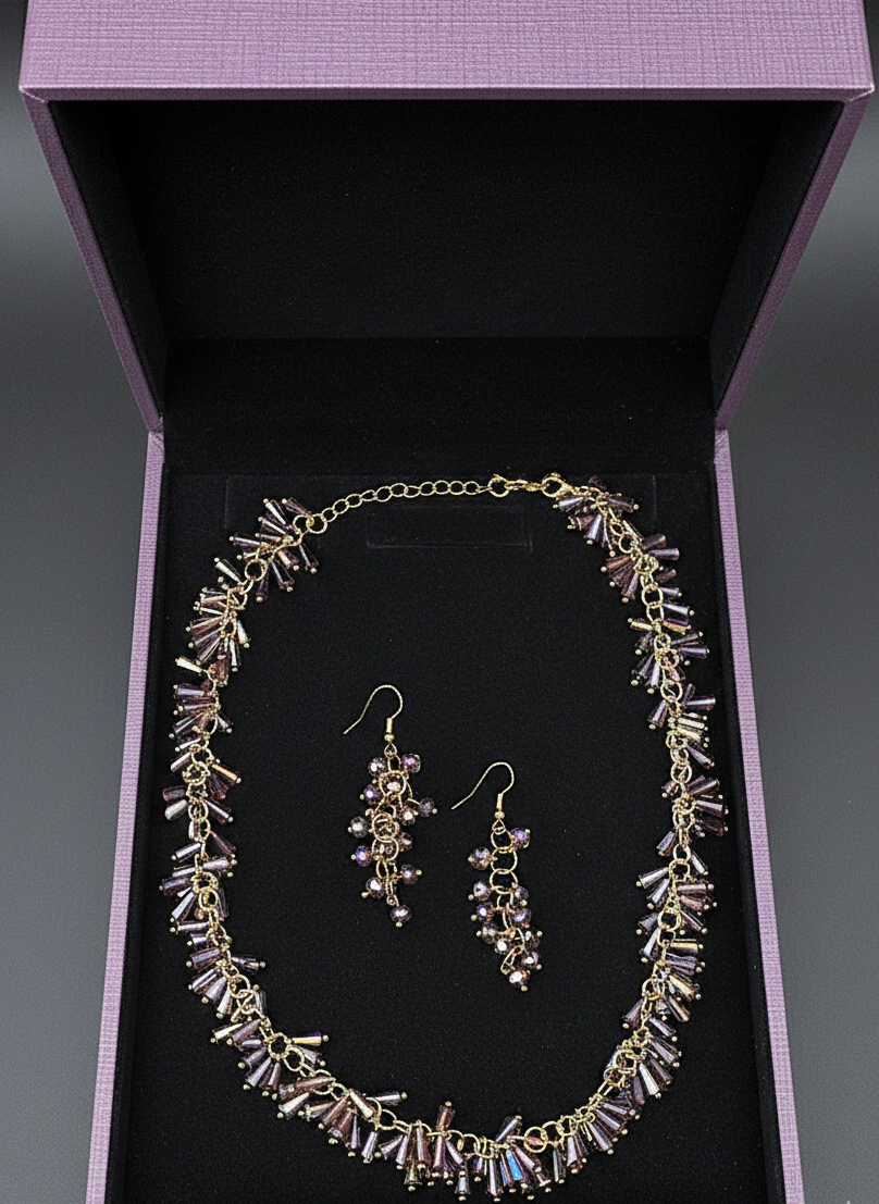 Beaded Purple Necklace Set with Earrings