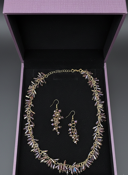 Beaded Purple Necklace Set with Earrings
