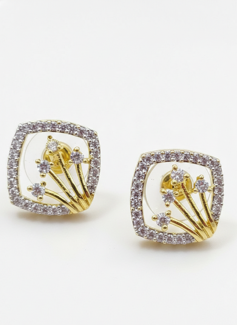 American Diamond Gold Plated Starry Night Stud Earrings