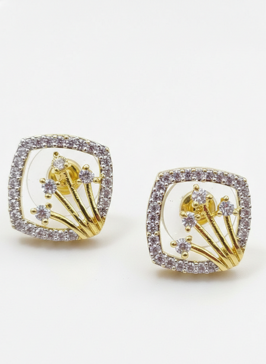 American Diamond Gold Plated Starry Night Stud Earrings