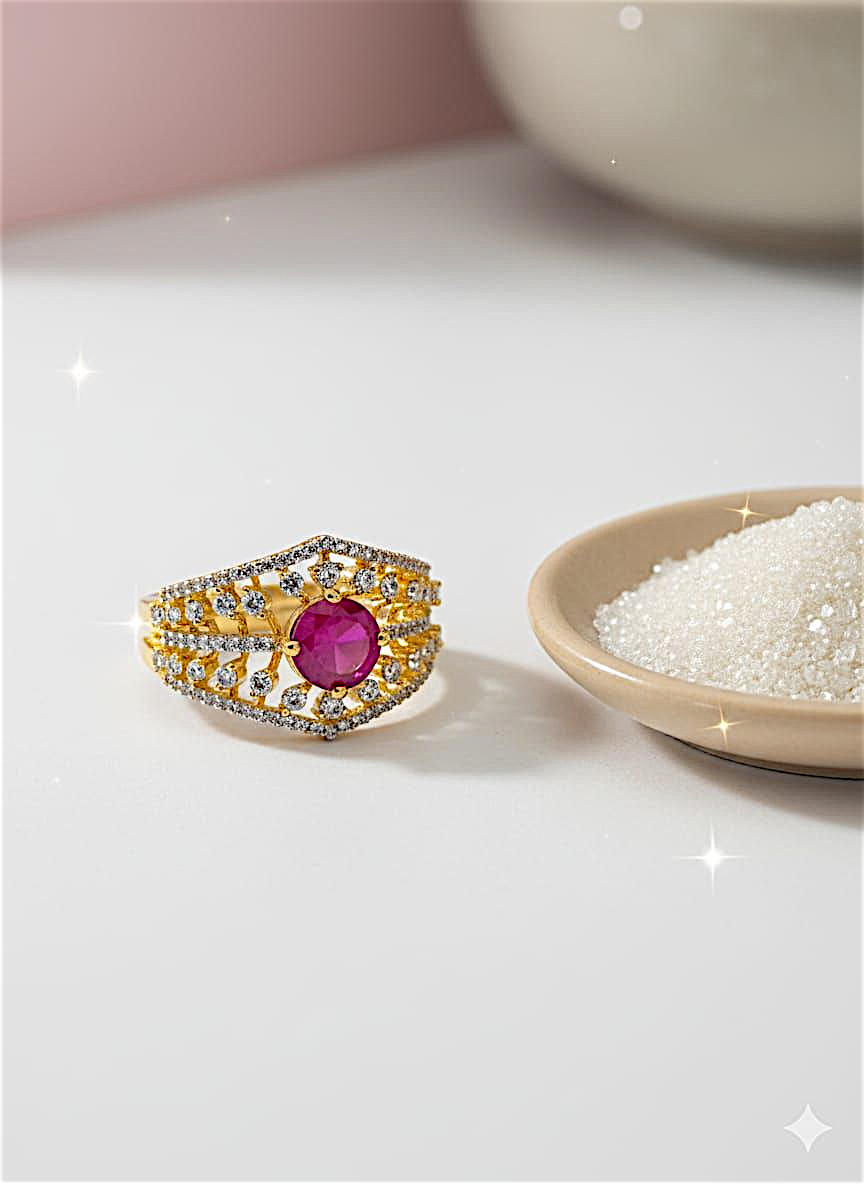 Coruscate Jewels - Heirloom Sparkle Wide Band Ring in Gold Tone