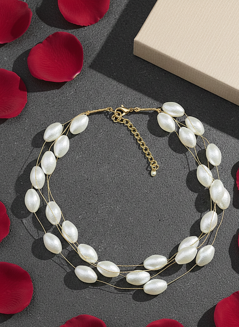 Gold Plated Thread Pearls Beaded Choker Necklace