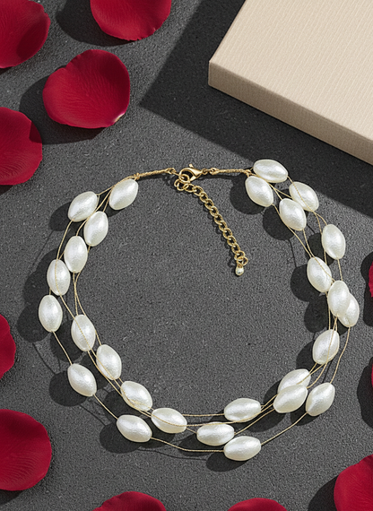 Gold Plated Thread Pearls Beaded Choker Necklace