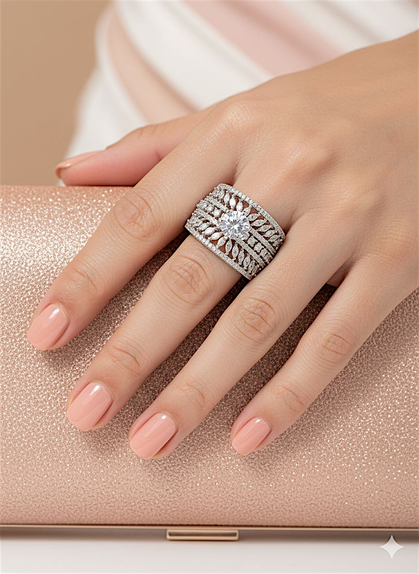 Coruscate Jewels Celestial Glow Silver-Plated Solitaire Finger Ring