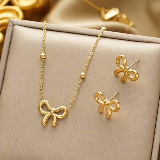 Anti Tarnish Gold Plated Bow Shaped Jewellery Set