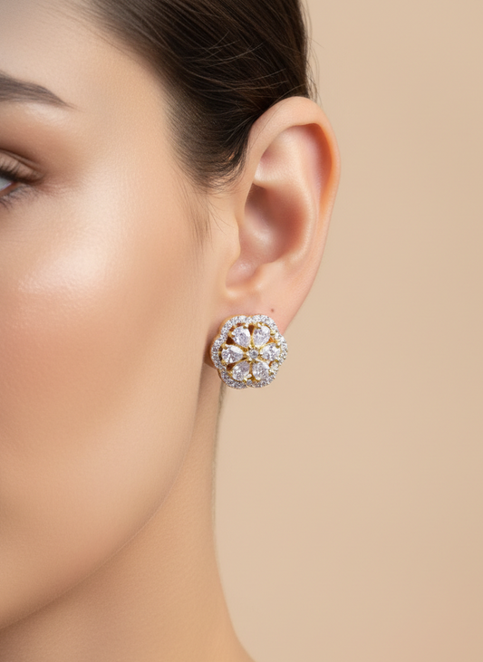AD Earrings Gold-Plated Flower Theme