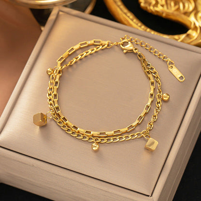 Gold Plated Stainless Steel Anti Tarnish Cube Wraparound Bracelet