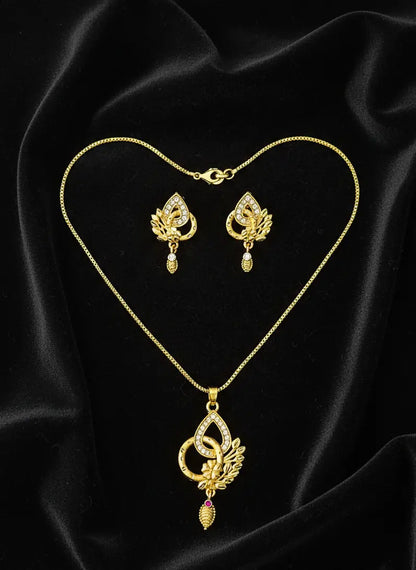 Leafy Golden Teardrop Gold-Plated Pendant Set Coruscate Jewels