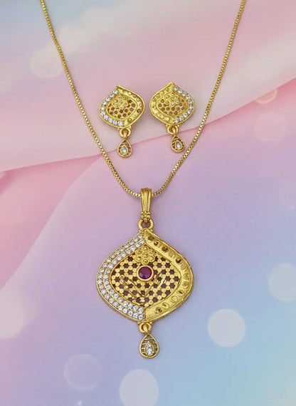 Gold Plated Pendant Set Imperial Ruby Charm Coruscate Jewels