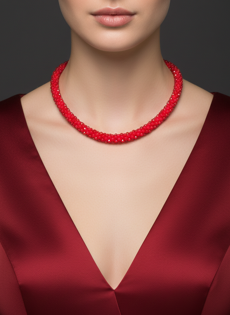 Red Beaded Crystal Necklace Set