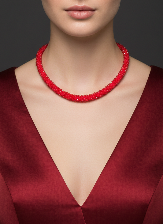 Red Beaded Crystal Necklace Set